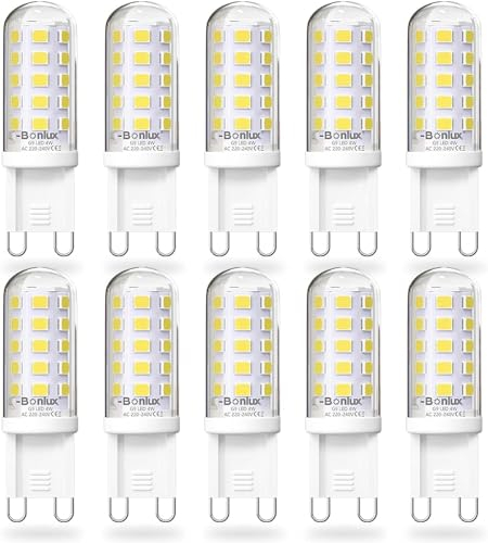 Bonlux G9 LED Lampe kaltweiß 6000K, 4W Ersatz für Halogen Leuchtmittel G9 40W Glühbirne, GU9 Steckbirnen, G 9 Kleine LED Birne, Nicht Dimmbar, Kein Flackern, Enegiesparende, AC 220-240V, 10 Stück