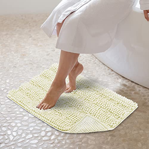 JARITTO Badezimmerteppich rutschfest Badteppich Waschbar Badvorleger Badematte für Badewanne, Dusche und Badezimmer WC Mikrofaser Chenille Saugfähig - 43 x 61 cm (Cremeweiß)