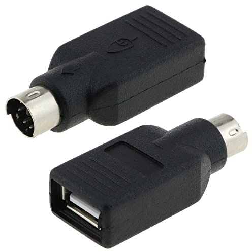 E-enastående USB till PS2-adapter, 2 st svart USB hona till PS/2 hane konverteringsadapter för mus tangentbord, svart
