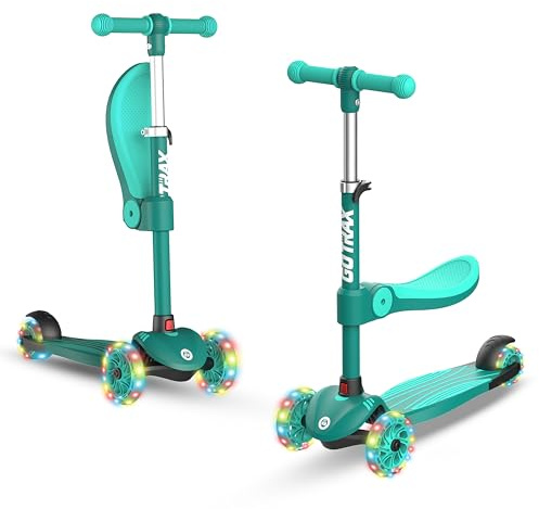 Gotrax KS3 Kids Kick Scooter, LED Lighted Wheels, Adjustable Height Handlebars and Removable Seat, Lean-to-Steer & Widen Anti-Slip Deck, 3 Wheel Scooter for Kids Ages 2-8 and up to 100 Lbs (Green)