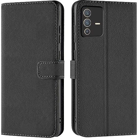 Verco Handyhülle für Vivo V23 5G Hülle, Bookcase Tasche Flipcover für Vivo V23 5G Case [Kartenfächer/Aufstellfunktion], Schwarz