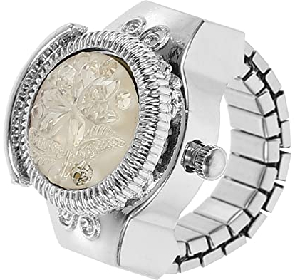 SAFIGLE Chic Fingeruhr Ring Schmuck Uhr Damen Quarzuhr Mit Rosenform Rund Weiß Dekorative Vintage Stil Einfach Tragbar Und Modisch Elegantes Design Für Alltag Und Geschenk