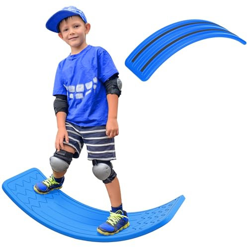 ZONEKIZ Balance Board Kids Wobble Board, Stepping Stone, Montessori Toy for Children, Nursery Toy, for Ages 3-6 Years, 82 x 27.5 x 19.5cm - Dark Blue