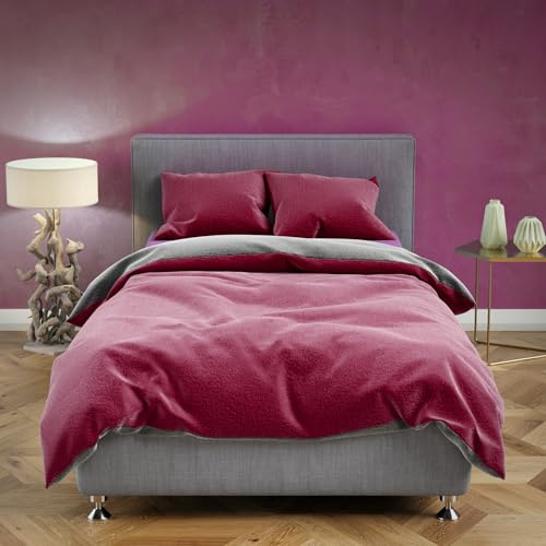Leonado Vicenti Plüsch Teddy Bettwäsche 155x220 cm Cashmere-Touch 2teilig Garnitur Set Winter extrem warme Einfarbige Uni Garnitur kuschelig weich