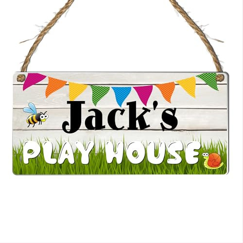 Personalised Playhouse Plaque – Customisable Children's Playhouse Sign for Indoor or Outdoor Use – for Kids' Playrooms or Garden Playhouses (Wood Effect, Acrylic Indoor & Outdoor Use)