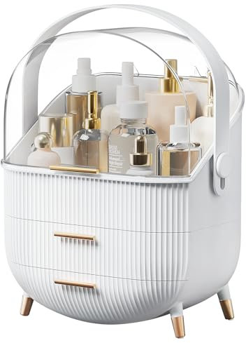 Warmiehomy Multi-Function Make Up Case Dustproof Cosmetic Storage Box, Organizer Skin Care Products Jewelry Organizer skin care organiser for Bedroom Bathroom Desktop (White)