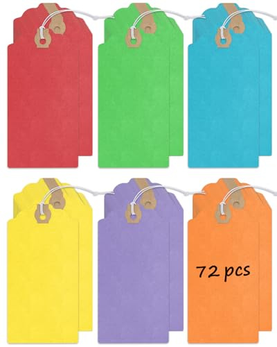 Uniclife 72 unidades de etiquetas de envío en blanco con cordón elástico Etiquetas para colgar de papel cartulina con ojal reforzado Etiquetas grandes de marcado Etiquetas de precio