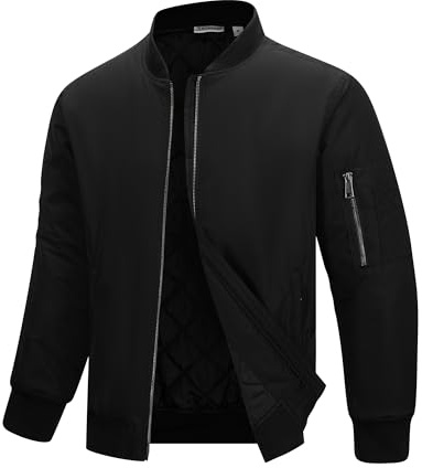 33,000ft Bomber Jacket Men Waterproof Windbreaker Insulated Puffer Jackets Sports Jackets Outwear for Motorcycle Hiking Golf Sailing Black/Dark Gray M