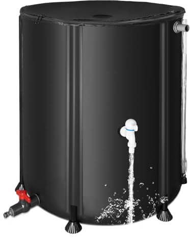 Faltbare Regentonne 200 Liter – Tragbarer Wassertank mit Fallrohr, Filter, 2 Hähnen & Überlauf – Faltbares Wasserfass für Regenwassersammlung, Schwarz