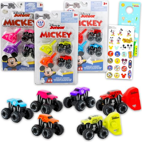 Mickey and Friends Toy Race Car Set - Bundle with 6 Disney Key Blaster Toy Racecars Plus Stickers, More for Kids, Boys, Girls | Mickey and Minnie Mouse Race Car Toys