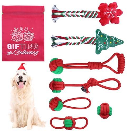 Rongrongago 7 Pièces Corde Chien, Jouet pour Chien Indestructible, Lot Jouet Chien Durable Adapté Aux Chiots, Petits Chiens Et Chiens De Taille Moyenne (Rose) (Rouge)