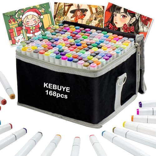 Alcohol Markers Pens Dual Tip - 168 Colour Alcohol Based Marker Pen Set for Adults Artist Kids Art Permanent Twin Marker for Colouring Drawing Sketch Graphic with Colourless Blender for Anime Graffiti