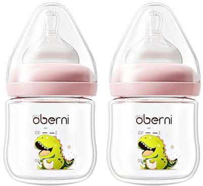 Oberni Baby Bottles with Size S Slow Flow Breast-Like Soft Teat for 0 Months Plus Newborn 120ML/Pink/Pack of 2
