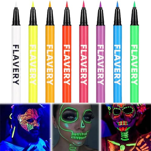 8 Colors UV Neon Night Glow, UV Neon Face Paint Pens, Glow in the Dark Under UV Light Body Painting Kit, for Adults Artist Halloween Christmas Birthday Party