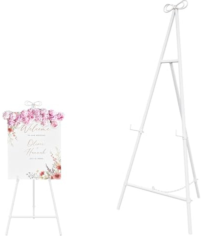 White Easel Stand for Sign, 55'' Adjustable Easel Stand for Display, Metal Easel Display Stand Heavy Duty(Round Tube)