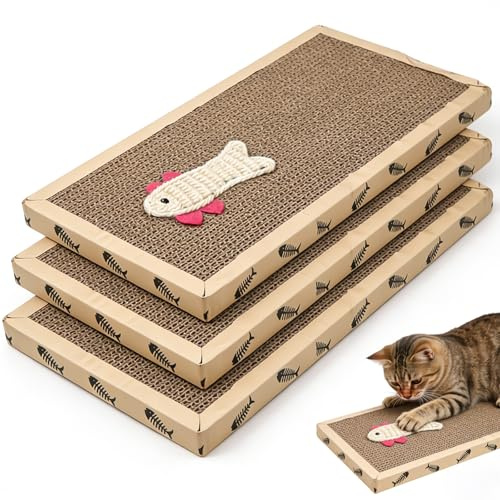 Behogan Lot de 3 griffoirs pour chat - 43 x 21 x 2 cm - En carton ondulé de qualité supérieure - Robuste - Carton à gratter double face pour chat - Pour l'entretien des griffes