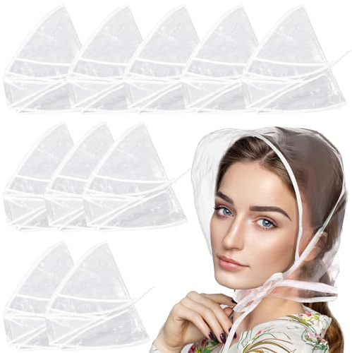 BlynthaToy Ensemble de 10 Chapeaux de Pluie pour Femmes, imperméables et réutilisables, avec visière en Plastique Transparent, Protégez Votre Coiffure avec Style,Blanc
