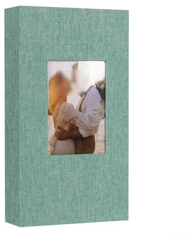 Álbum de fotos de 300 bolsillos de 4 x 6 pulgadas, cubierta de lino, diseño deslizante, libro de fotos familiar para almacenamiento a largo plazo, fundas de fotos de plástico transparente (verde