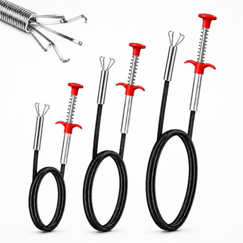 Set 3 Pezzi Pinza Artigliata Flessibile Telescopica 0,6 m, 0,9 m e 1,6 m, Pulizia Scarico Cucina e Bagno, Spirale Tubo, Strumento Rimozione Intasamenti, Pinza Flessibile per Tubature