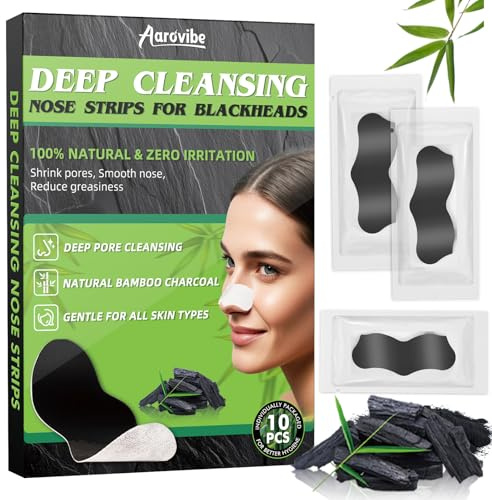 Aarovibe Cerotti Punti Neri, 10 Pezzi Patch Punti Neri Naso con Carbone di Bambù – Strisce per Pulizia Profonda dei Pori, Adatti a Tutti i Tipi di Pelle – Controllo Efficace per Donne e Uomini