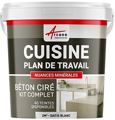 Béton ciré cuisine, plan de travail, crédence, évier, sol et mur, revêtement mural décoratif, kit complet - 2 m² (en 2 couches) Isatis Blanc - ARCANE INDUSTRIES