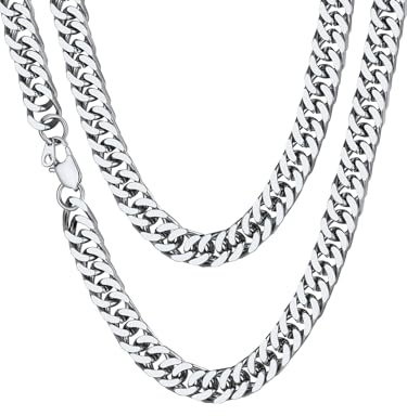 ChainsHouse Collana da uomo in acciaio inossidabile Miami da 10 mm, robuste catene a maglie cubane da 20 pollici