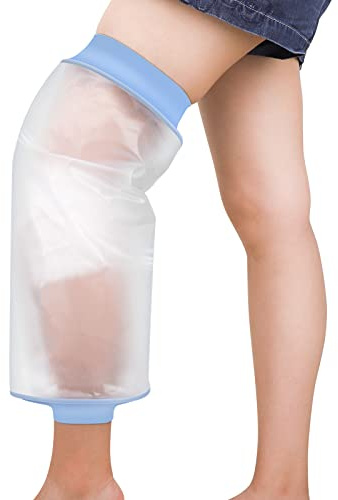 Waterproof Knee Cover for Shower Adult After Surgery, Upgraded Knee Surgery Shower Cover Watertight Cast Protector for Replacement Surgery Wound Burns Broken, Soft Stretchy Reusable