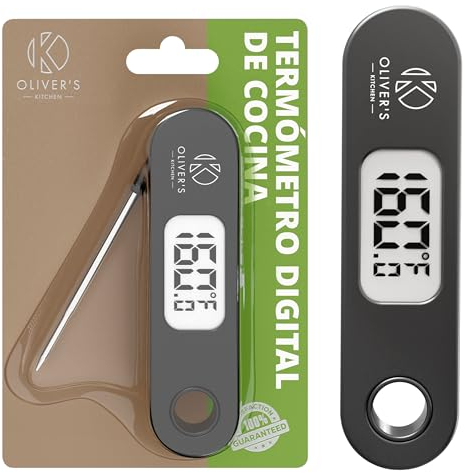 Oliver's Kitchen ® Thermomètre de Cuisine Digital à lecture Instantanée pour la Viande - Sonde de Cuisson avec Affichage LCD - Pour Grillades, Barbecue, Pâtisserie