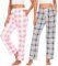 vislivin Lounge Schlafanzughose Damen Lang Karierte Pyjamahose Weich Freizeithose Yogahose mit Taschen und Kordelzug Schwarzer Streifen/Rosa Streifen M