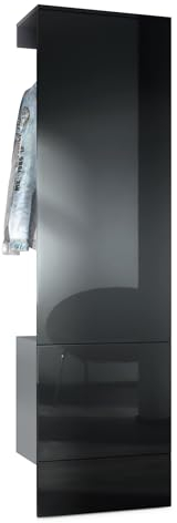 Vladon Garderobe Carlton Set 5, Made in Germany, Wandgarderobe aus Flur-Paneel mit Kleiderstange & Wandschrank, Anthrazit matt/Schwarz Hochglanz (52 x 193 x 35 cm)