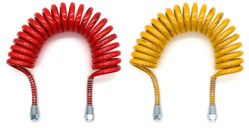 SAMETRUCK Luftwendel Gelb & Rot M18x1,5 Set 4m Druckluftschlauch Spiralschlauch LKW Agrar