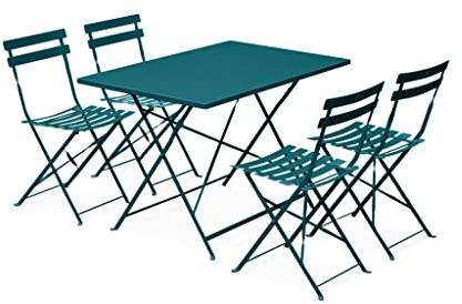 sweeek - Table de Jardin bistrot Pliante métal + 4 assises 110 x 70cm. avec Quatre chaises Pliantes. Acier thermolaqué