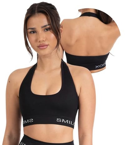 SMILODOX Sport BH Damen Azura, Nahtloses & Rückenfreies Crop Top, Neckholder Sport Bra mit Starken Halt und Kompressionsgefühl, Yoga Tank Top, Sportunterwäsche für Fitness, Gym, Alltag & Pilates