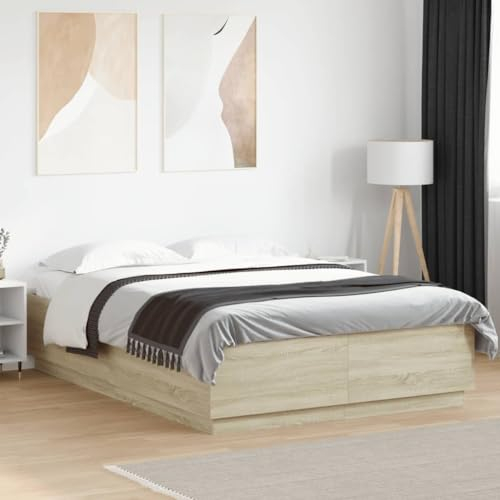 Faroom Holzbett Futonbett Bett 140x200 cm-Type-2 Bettrahmen Holzwerkstoff Einzelbett Doppelbett Bettgestell Sonoma-Eiche