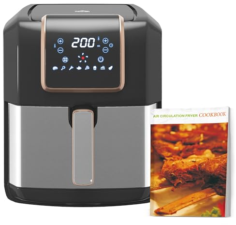 HOMCOM 6.5L Air Fryer, 1700W Air Fryer Oven with Digital Display, Rapid Air Circulation, Adjustable Temperature, Timer and Nonstick Basket for Oil Less or Low Fat Cooking, Black and Gold Tone