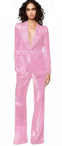 Ensemble de costume de mariage pour femmes en sequins à un bouton, 2 pièces, Blazer et pantalon, pour soirée de remise des diplômes, Rose 1, Taille L