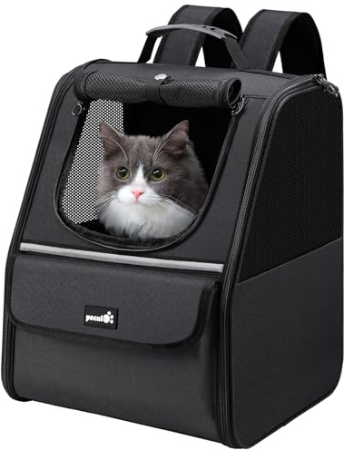 Pecute Zaino Trasportino per Gatti, Zaino Trasportino per Cani di Piccola Taglia, Borsa Trasportino per Gatti da Viaggio Escursionismo Bici Equitazione Passeggiate All'Aperto, Nero
