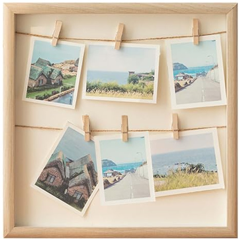 Cornice portafoto in legno, per collage fotografico, 30 x 30 cm, fai da te con corda e graffette, per il fissaggio di foto, cornici per foto o cartoline