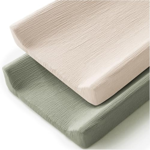 MairMore Changing Pad Cover for Neutral Baby Muslin Soft Cotton Diaper Changing Table Pad Cover Changing Pad Sheets for Girls and Boys - 2 Pack