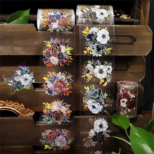 Set di 6 adesivi per scrapbook a tema floreale in PET Washi, Arpaper Midnight Garden Stickers Decorative for Journaling, Bullet Journal, Photo Album, fai da te (serie Midnight Garden)