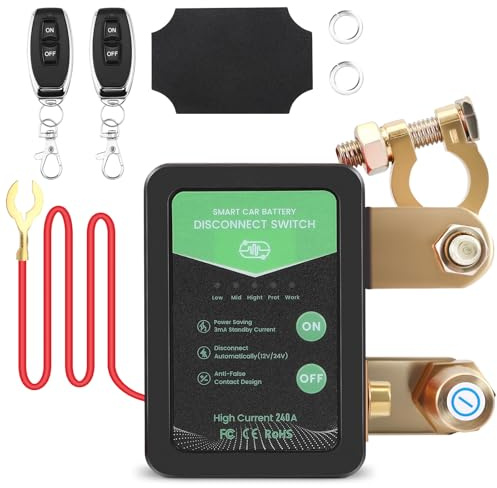 Disjoncteur de batterie 12 V sans fil pour voiture avec télécommande, interrupteur intelligent anti-vol, arrêt automatique, relais de coupure pour voiture, RV, camion, ATV, bateau (vert)