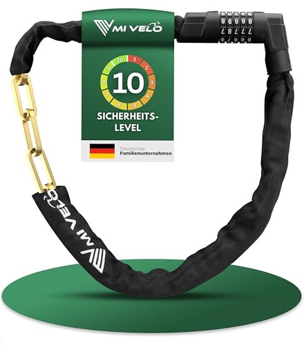 MIVELO Fahrradschloss Kettenschloss aus gehärtetem Stahl - 85cm lang I Fahrrad Schloss - Kettenschlösser hohe Sicherheit I 8mm Vierkant-Kette - Radschloss Fahrrad, E-Bike & E-Scooter (Mit Zahlencode)