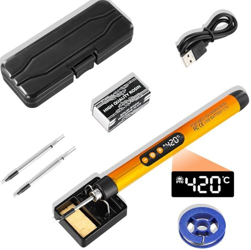 NathrBTV Fer à souder sans fil avec écran LCD Fer à souder rechargeable par USB Température réglable Avec trois pannes de soudure Largement utilisé pour souder les circuits imprimés