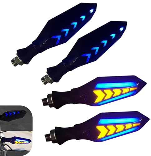 Diamall 4 PCS Motorcycle Turn Indicator Lights, Arrow Shape Flowing Turn Signal LED with Daytime Running Lights, LED Double-sided Flowing Blinker, Cool Modified Accessories for Motocycle (Blue)