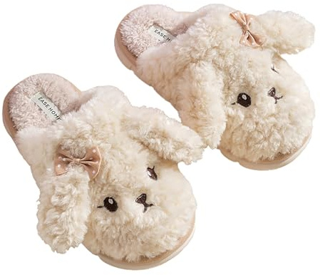 Thick Bottom Fluffy, Women's Winter, Autumn Couple Slippers - Cute indoor animal slippers with PVC sole and plush upper. Keep your feet warm and cozy! (White, Adult, Women, 9.5, Numeric Range, US Footwear Size System, 10, Medium)