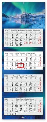 Timr Calendario de pared 4 meses 2026 - Calendario 4 meses con deslizador - 90 cm Calendario de cuatro meses multilingüe D/GB/F/ES I Motivo Auroras boreales I tr318