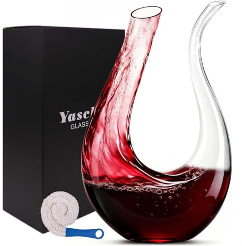 Yaschmo Wine Decanter, Swan U-Shaped Wine Carafe, Hand Blown Lead-Free Crystal Glass Wine Aerator, Large Red Wine Decanter Set, Easy Clean with Cleaning Brush , Luxury Gift for Christmas,Home,Parties