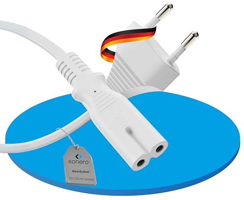 Netzkabel - Euro Stecker gerade Auf IEC Buchse (C7) gerade. Weiß. 5,00m
