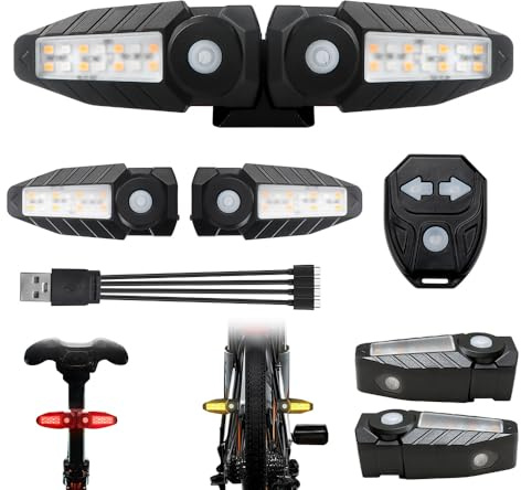 Teguangmei Luz Trasera Bicicleta con Proyección Recargable USB-C Luces Intermitentes Bicicleta Electrica con Control Remoto 150 Lúmenes IPX4 Luz Direccionales para Bicicleta, 5 Modos