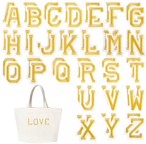 Letras termoadhesivas para ropa, 52 parches dorados para planchar con letras del alfabeto A-Z, parches bordados con adhesivo planchado, parche decorativo para coser en chaquetas, abrigos, camisas